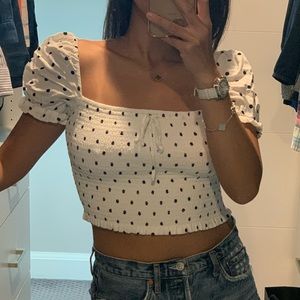 Wilfred Polka Dotted Smocked Blouse in Size M